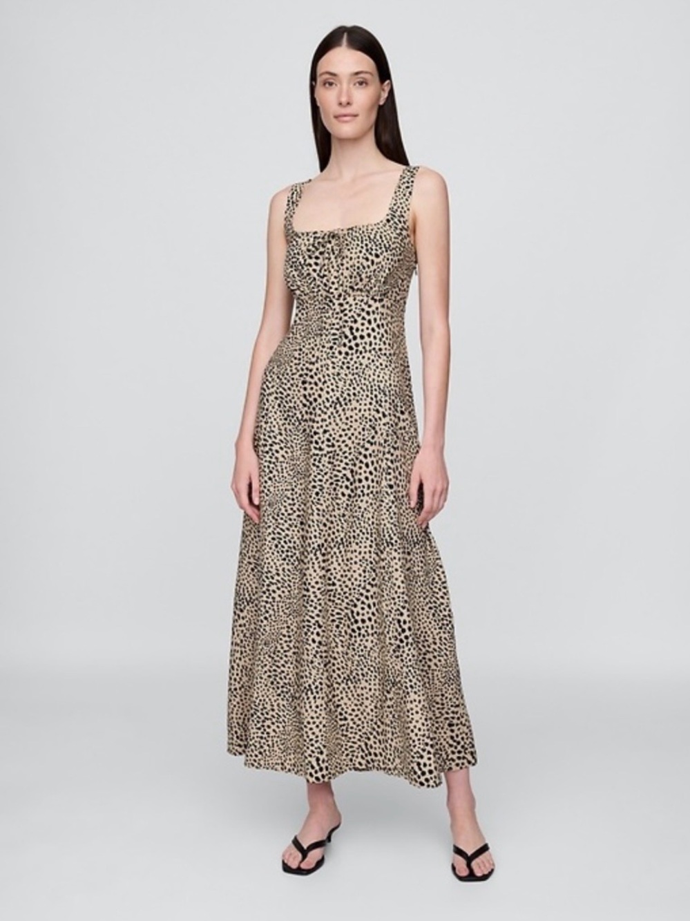 NEW GAP 2025 Tie Front Animal Print Leopard Linen Blend Midi Dress Medium P